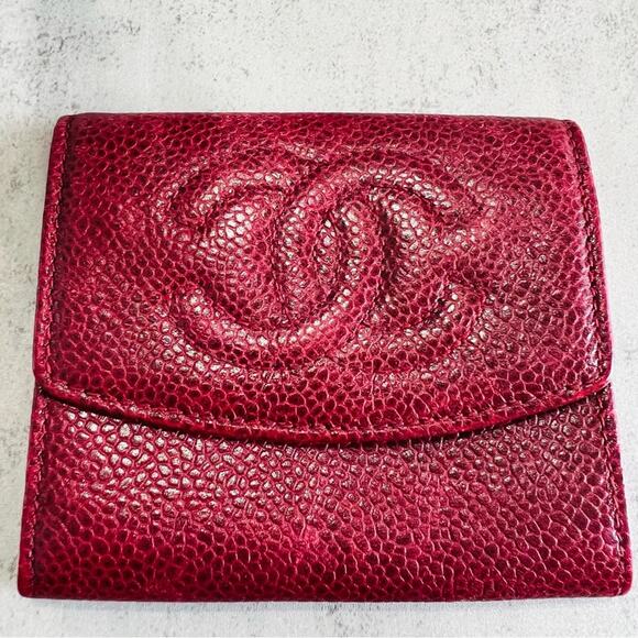 Chanel Burgundy Red Caviar Leather Fold Over Open Wallet - Picture 2 of 16